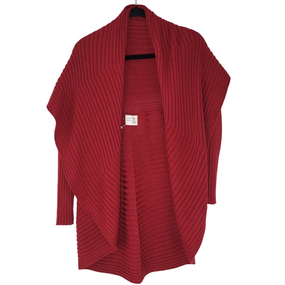 Simply Natural NWOT Red Alpaca Blend Ribbed‎ Open Front Cardigan Made in Peru